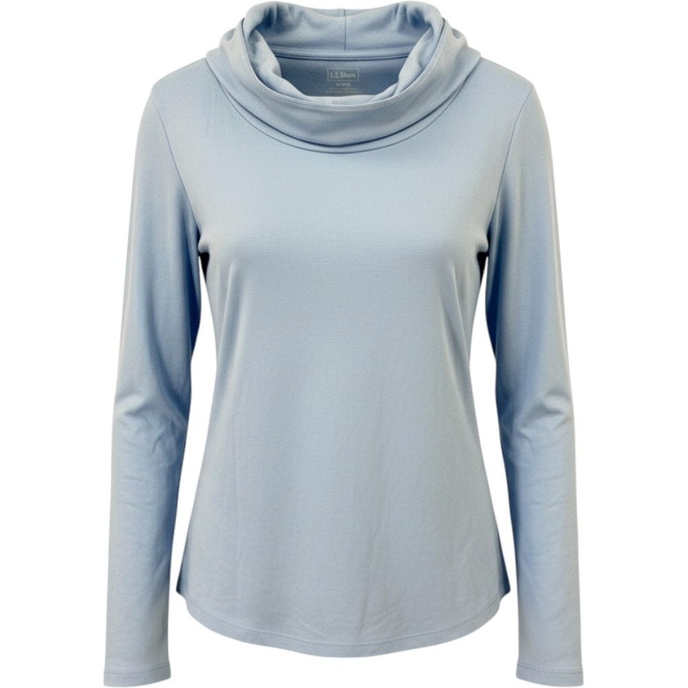 L.L. Bean Top Womens M PET Light Blue Supima Cotton Cowl Neck Long Sleeve